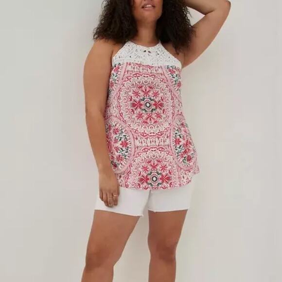 Torrid Knit Macrame High Neck Tank Red White 2 - Picture 10 of 13